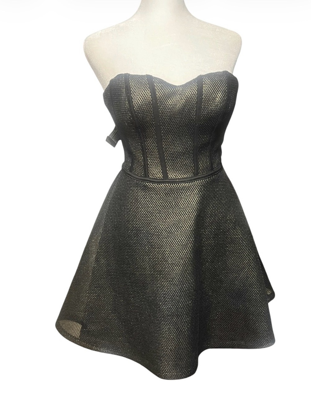 Bebe Black & Gold Strapless Dress NEW Size XS